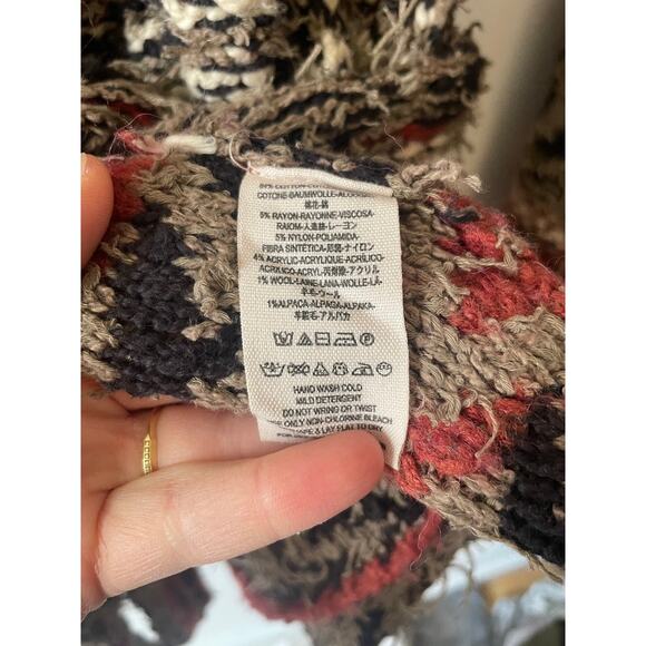 Free People Iona Long Belted Cardigan XS Heavy Knit Distressed Boho Wool Alpaca - Picture 8 of 14